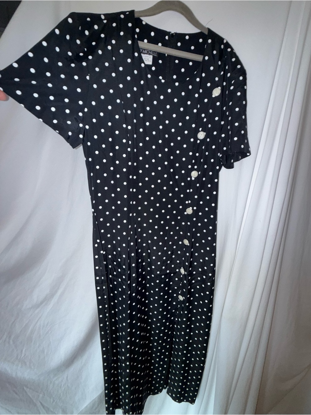My Michelle Black & White Polka Dot Button-Front Midi Dress